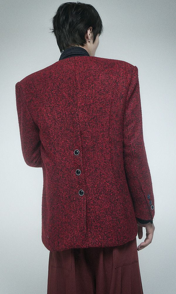 ラベルレス ツイード ジャケット レッド