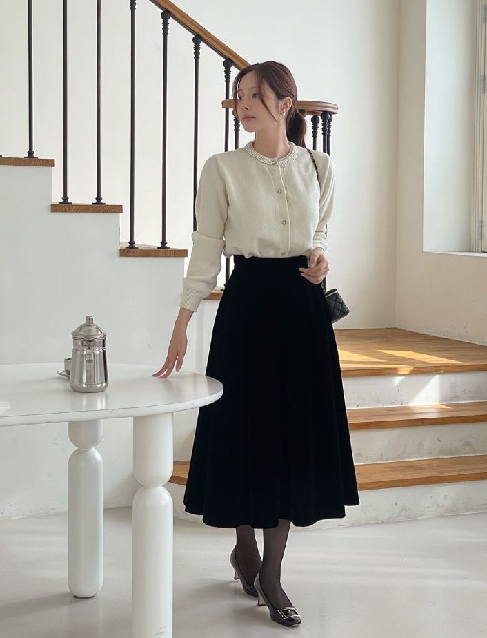 Swal Round Beads Knit Cardigan