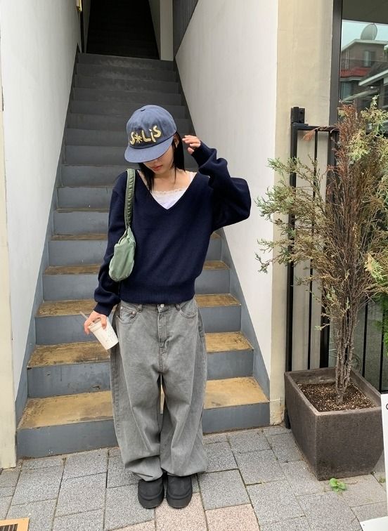 グロ バックポケット デニム ワイド パンツ