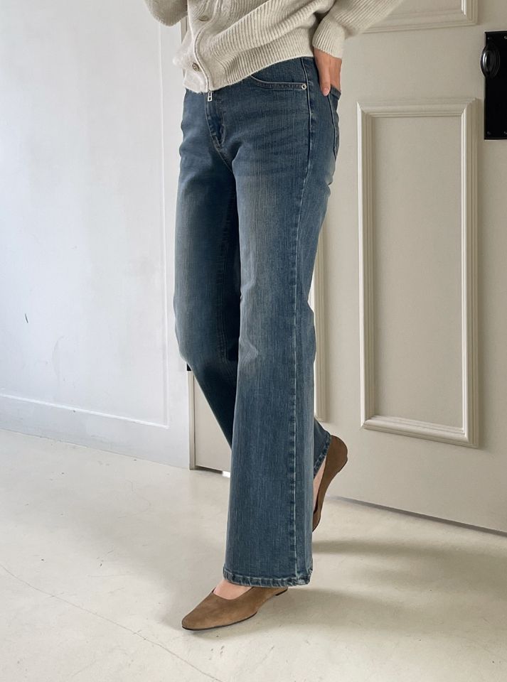 レイティブ ウォッシング スパン ブーツカット デニム パンツ