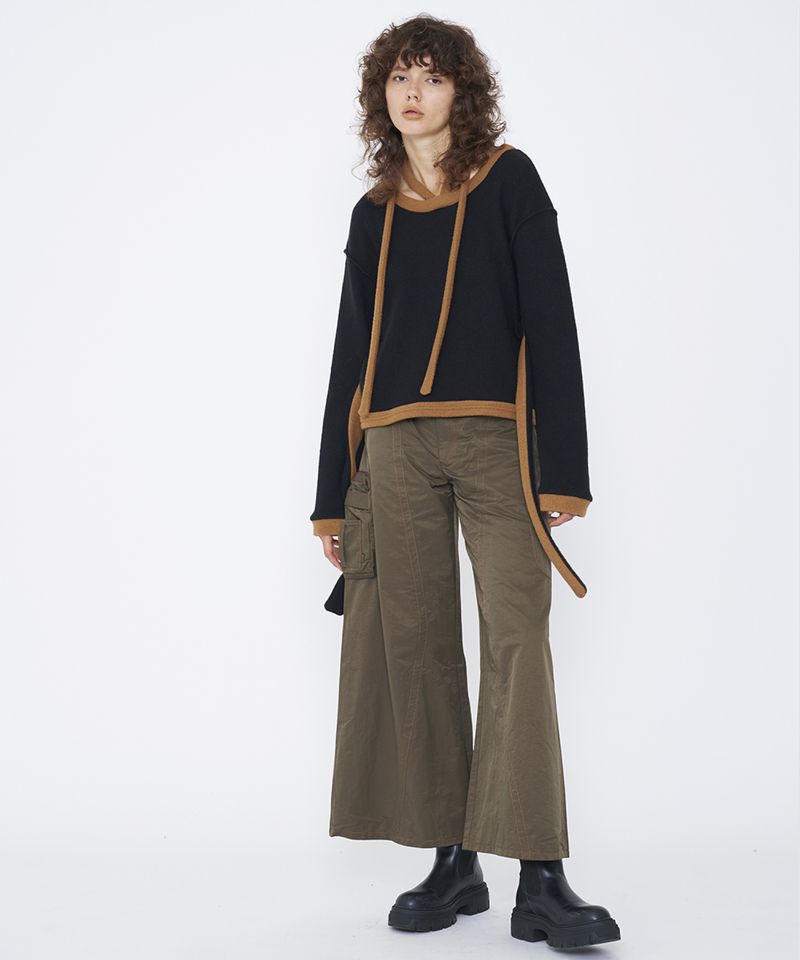 COLOR STITCH BAGGY WIDE PANTS