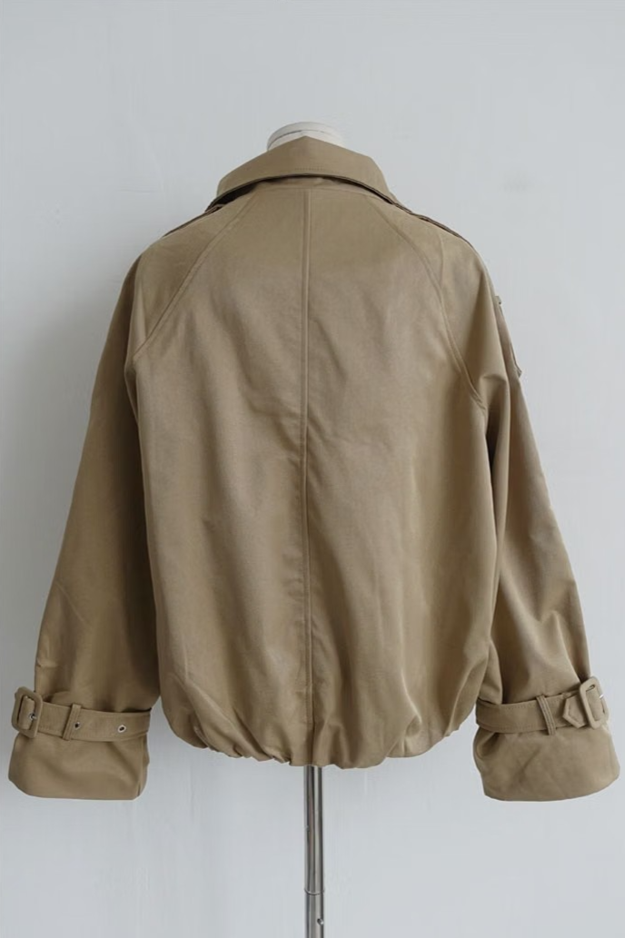 CONVERTIBLE-COLLAR BALLOON TRENCH JACKET