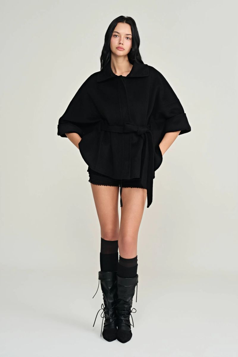 Bell cashmere cape coat, Black