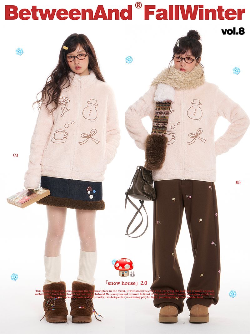 BETWEENAND（ビトゥウィーンアンド）の「BETWEENAND Winter peach-colored pullover jacket with a loose fit, made of warm fleece; includes a windproof hat and scarf（Tops）」