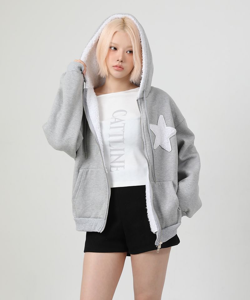 (기모) Patch Two-way Hood Zip-up