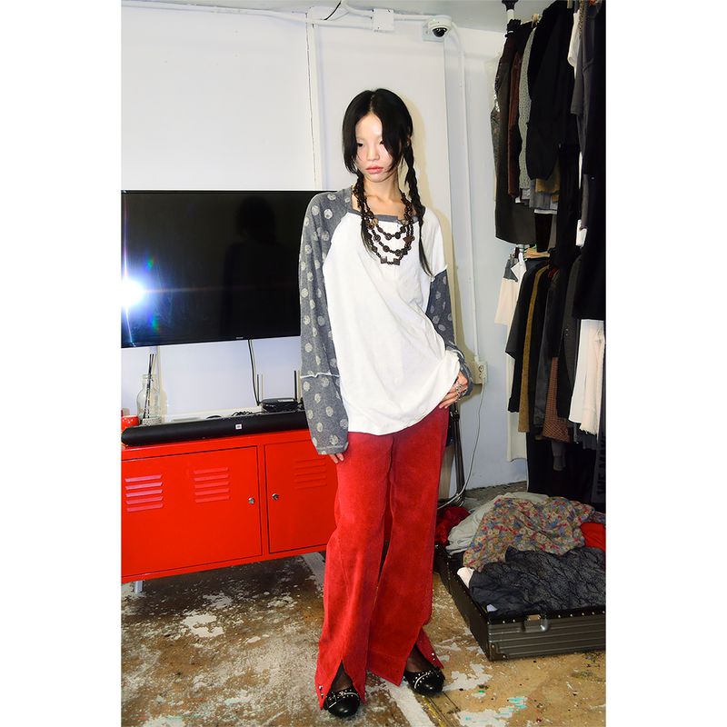 DOTTY SLIP NECK BUTTON TOP