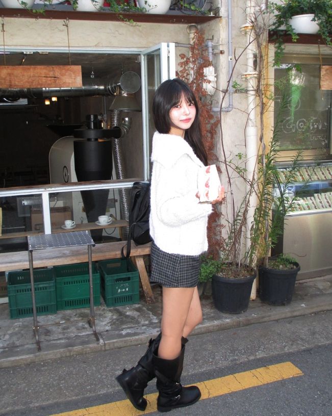 Bebe Sailor Collar Boucle Knit Cardigan
