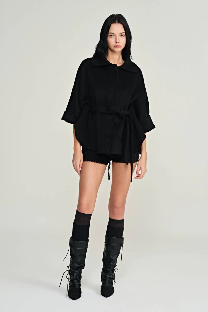 Bell cashmere cape coat, Black