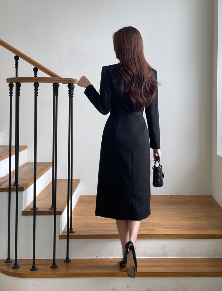 26FW★ ロイセル カラー ボタン Hライン ロング ワンピース (Belt Set)