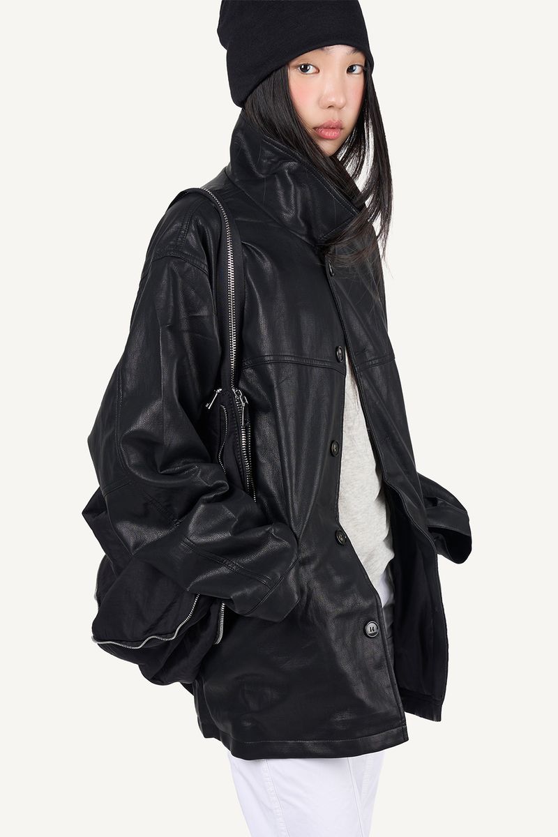 Over Fit Leather Car Coat