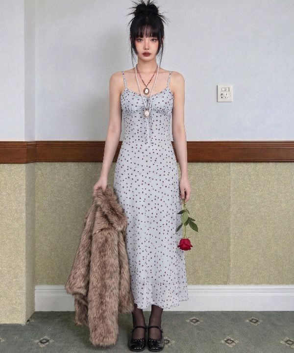 VIVIC（ビビク）の「MISTY BLUE POLKA DOT SLIP DRESS（Dresses）」