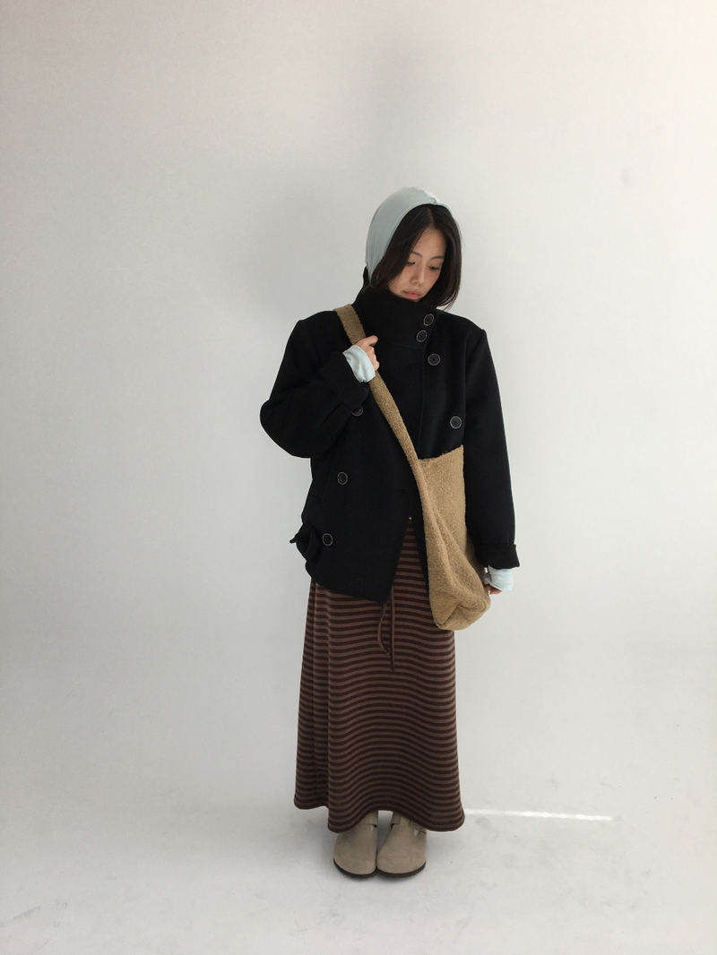 ハショ ファンネルネック ハーフ コート (2color)