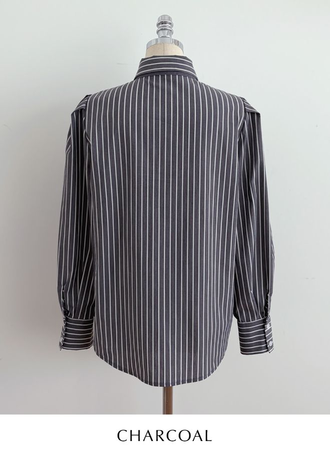 26FW★ Rodellson Puff Hidden Button Stripe Shirt