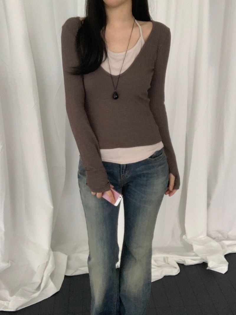 [set] Benir Halter-Neck V-Neck Tee Set  ​