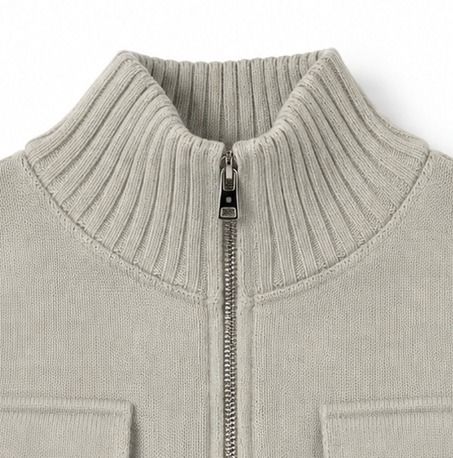 Horin Pocket Semi-Crop Knit Zip-Up