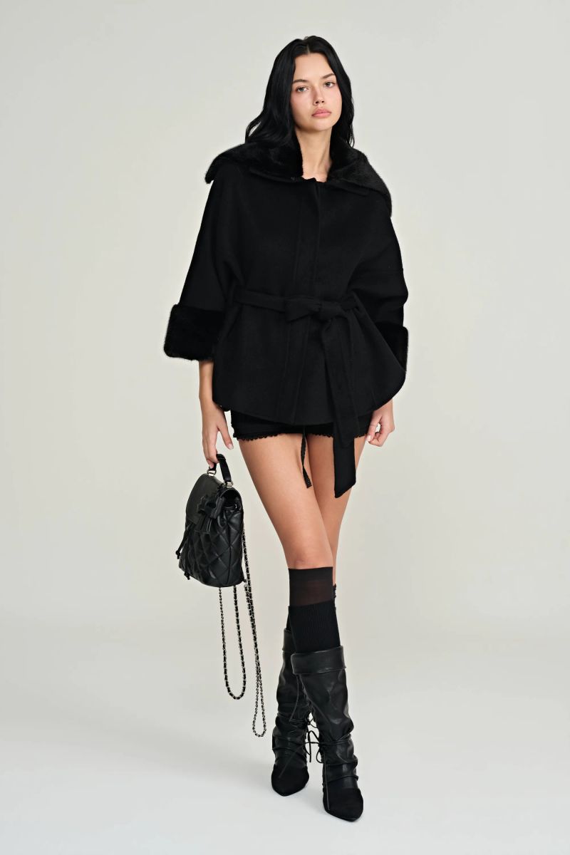 Bell cashmere cape coat, Black