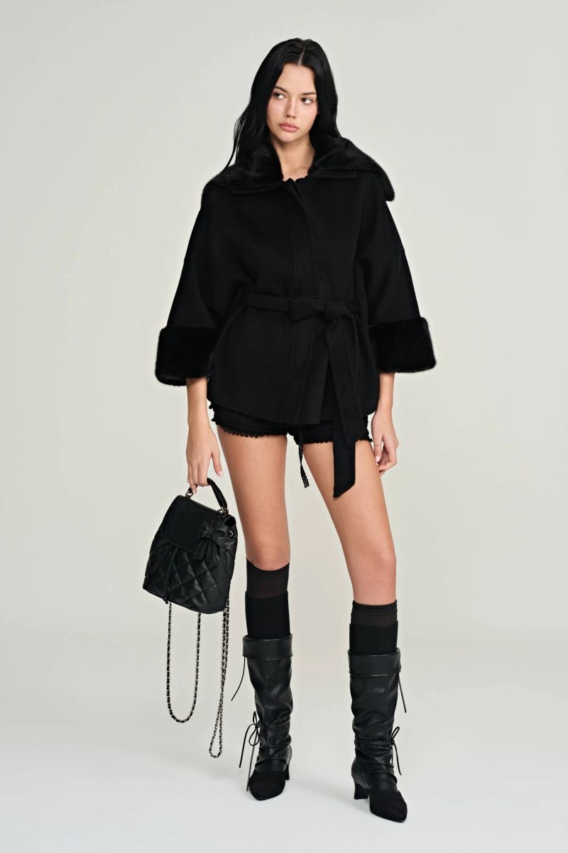 Bell cashmere cape coat, Black