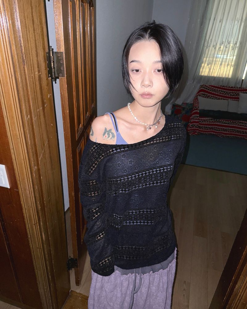 (2color) Flower Mix Lace Sheer Knit