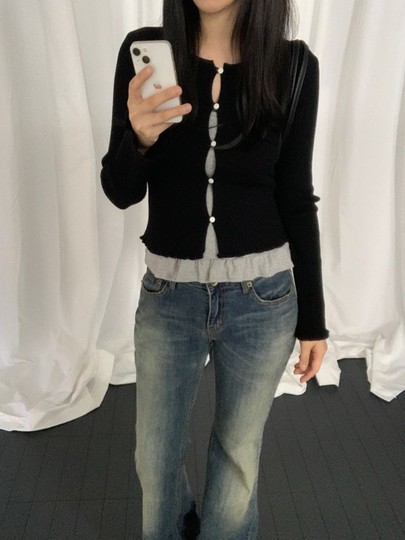 Tviche Round Neck Frill Button Cardigan