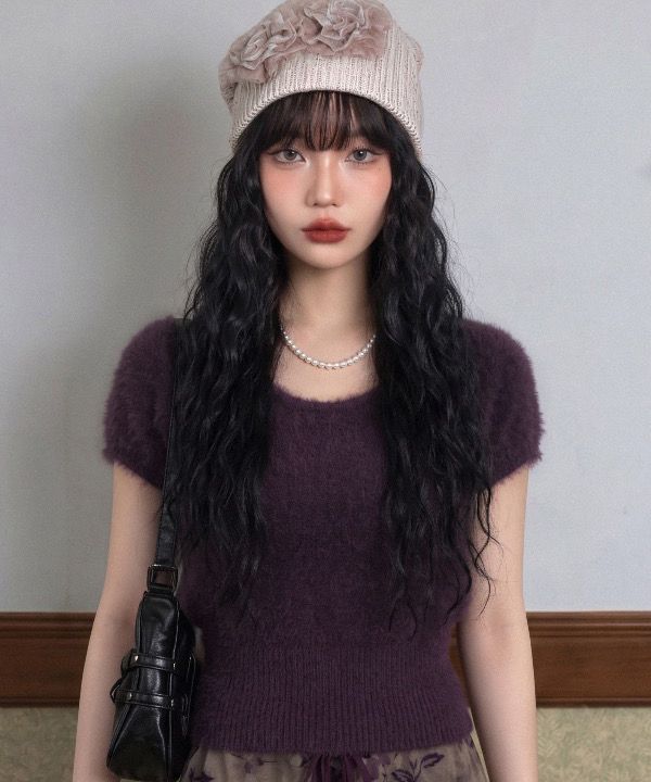 VIVIC（ビビク）の「SHAGGY PUFF-SLEEVE KNIT (DEEP PURPLE)（Tops）」