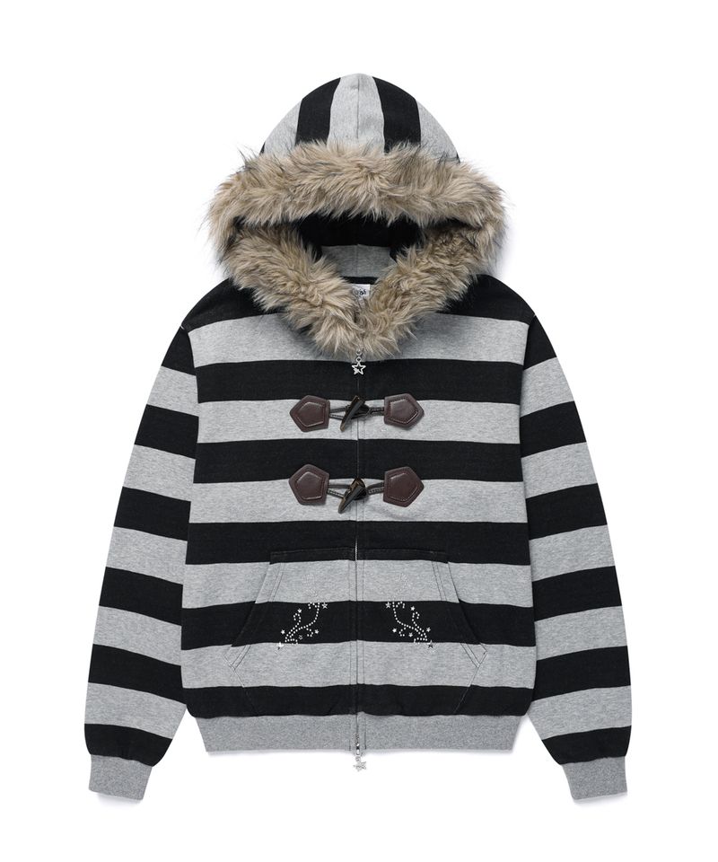 STRIPED FUR ZIP UP HOODIE BLAKC (CV2GFFM485A)