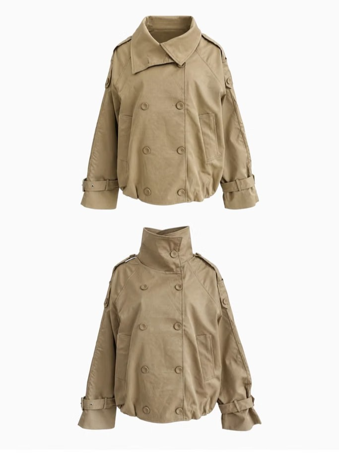 CONVERTIBLE-COLLAR BALLOON TRENCH JACKET