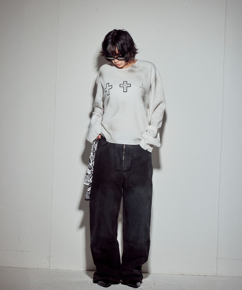 クロスヘビー ワッフルロングスリーブ‐アイボリーダーティ