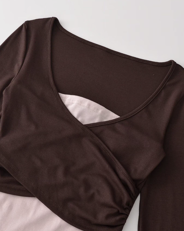 Layered Wrap Crop Long-Sleeve Top