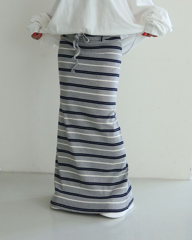 Color-Blocked Striped Maxi Long Skirt