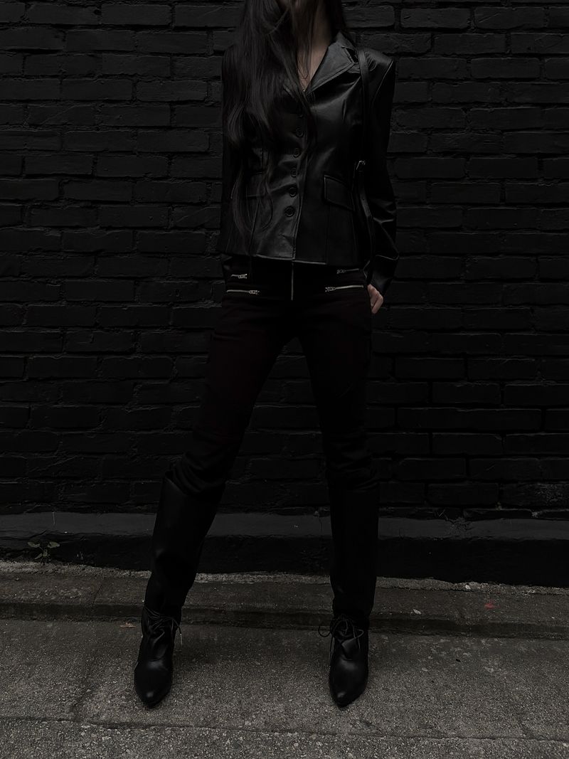 slim leather button jacket