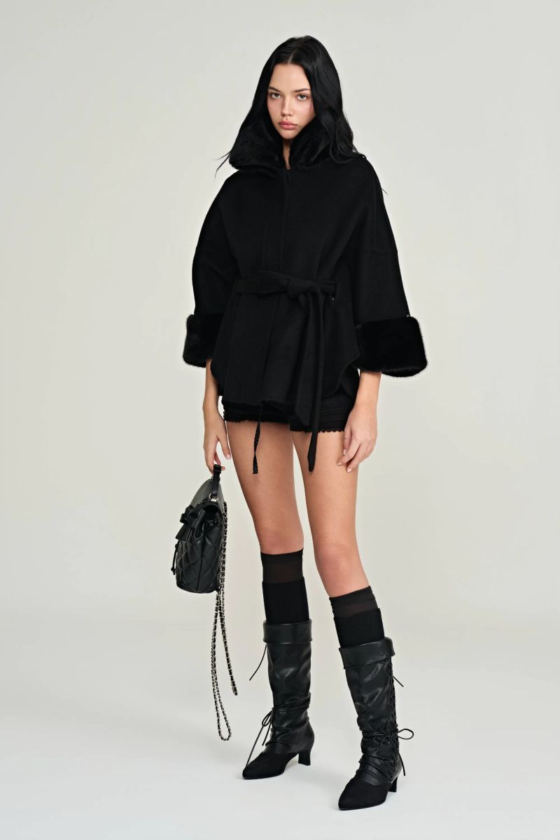 Bell cashmere cape coat, Black