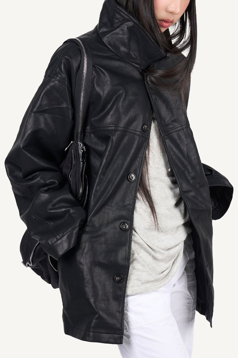Over Fit Leather Car Coat