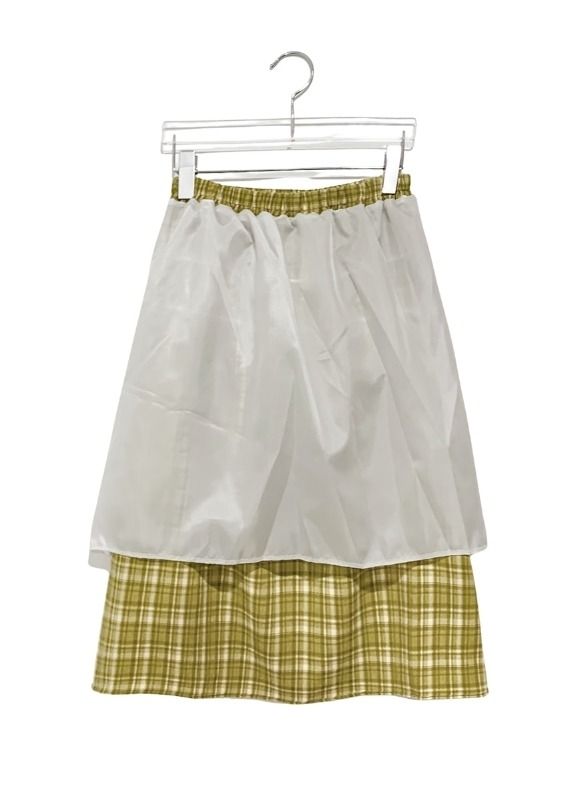 Ulan Shirring Check Banding Midi Skirt