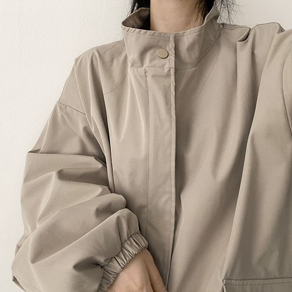Ryeing High-Neck String Balloon-Sleeve Field Jacket (3 colors)