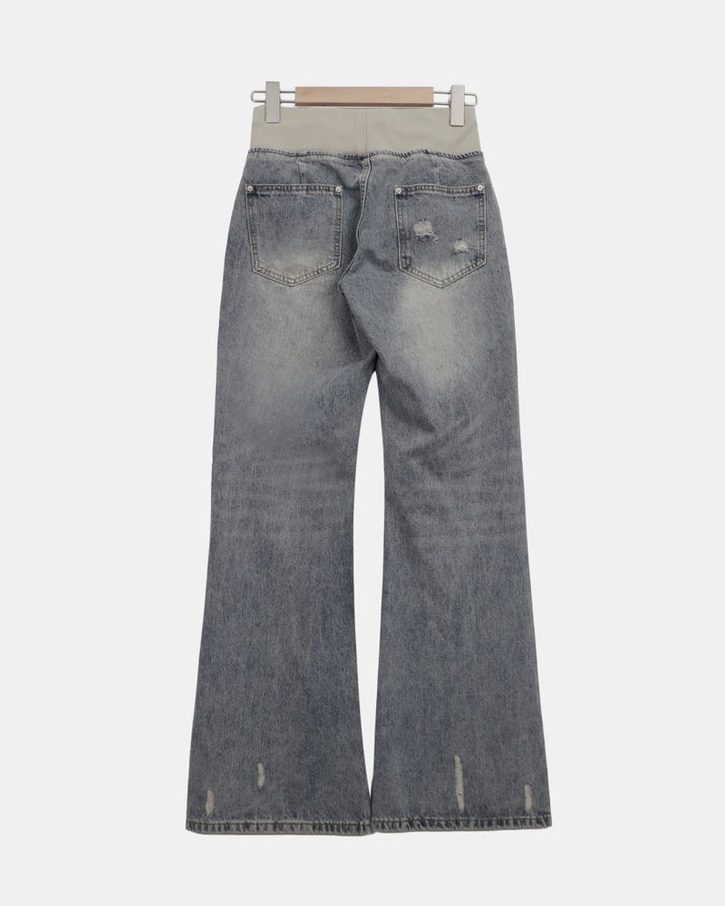 Menan Distressed Banding Bootcut Denim Pants
