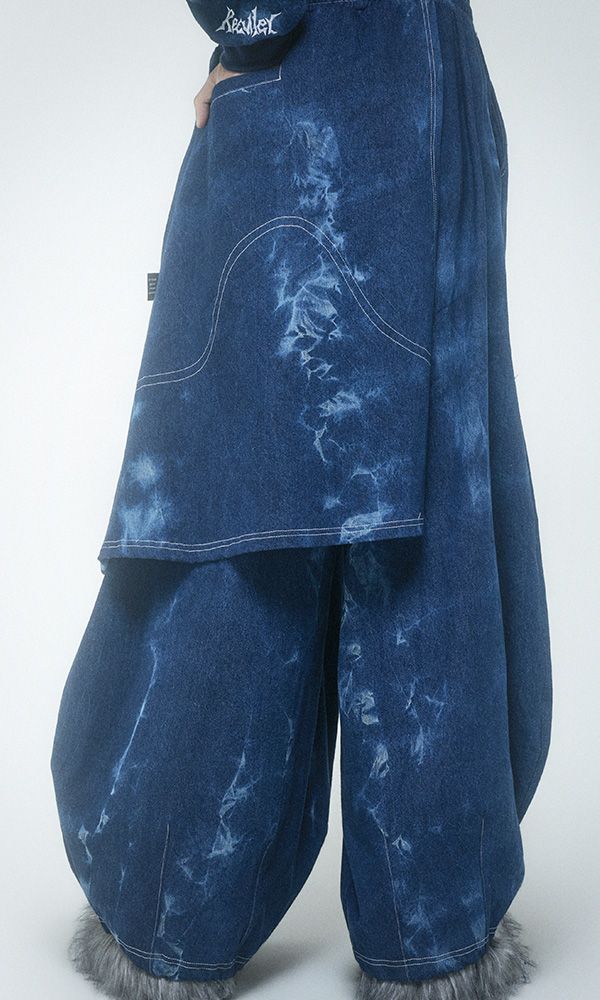 Pipe dyeing Denim Skirt pants Blue