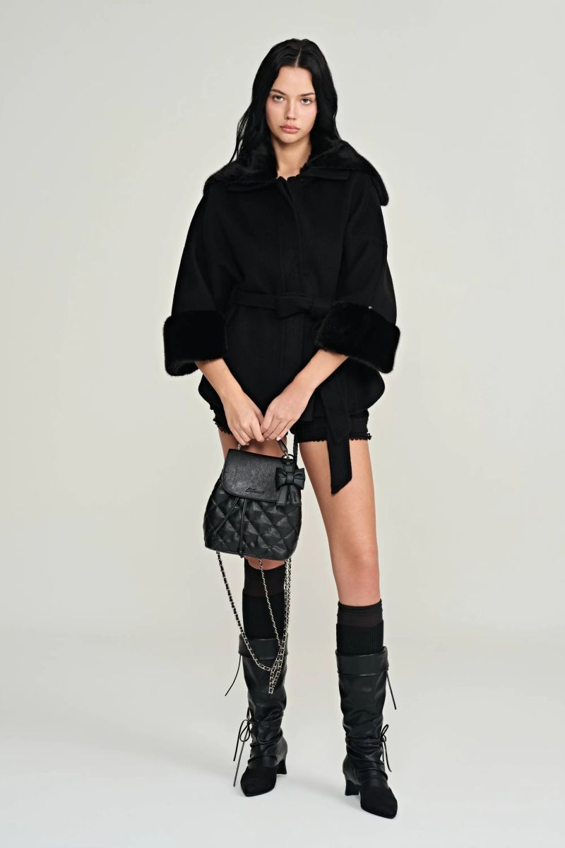 Bell cashmere cape coat, Black