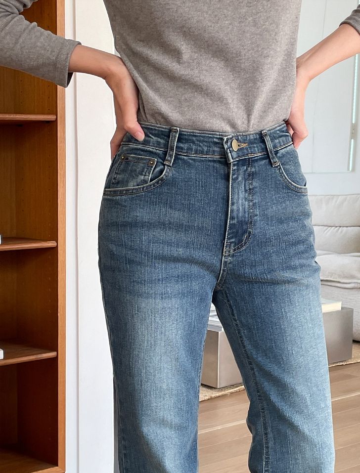 レイティブ ウォッシング スパン ブーツカット デニム パンツ