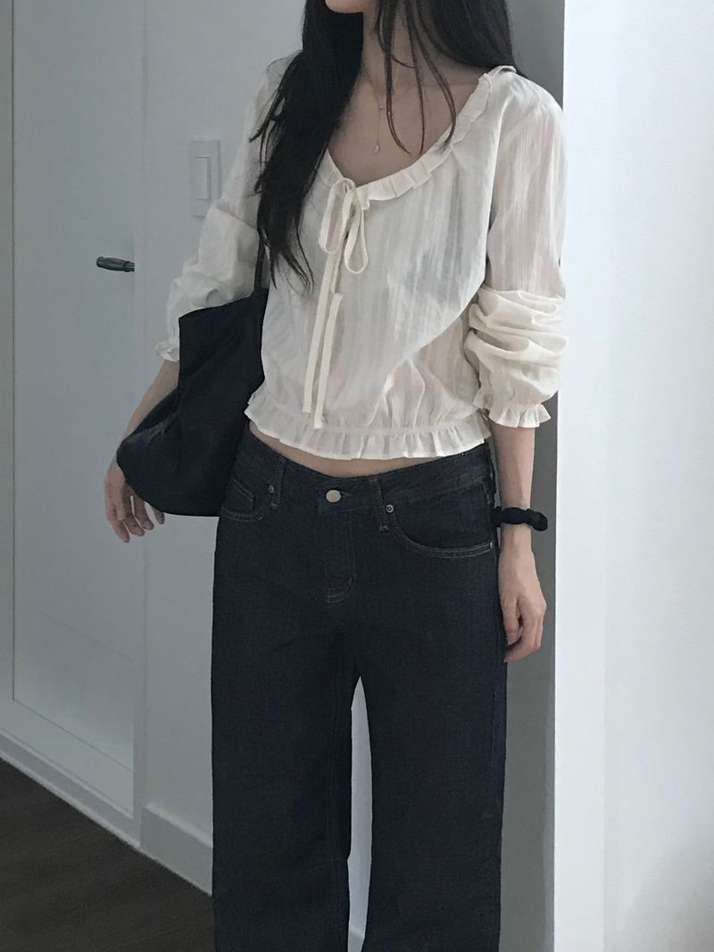 Irene Frill Ribbon Blouse (2 colors)