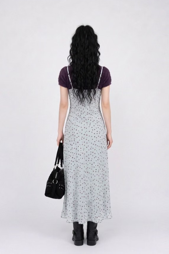 MISTY BLUE POLKA DOT SLIP DRESS
