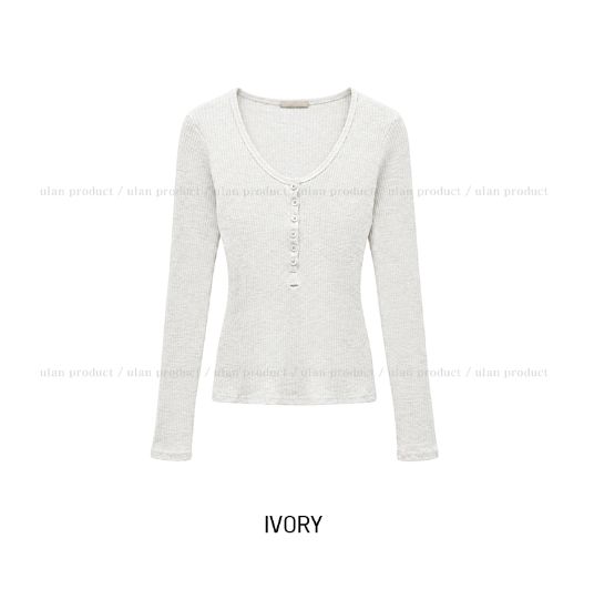Kaen Button Slim Ribbed Long Sleeve