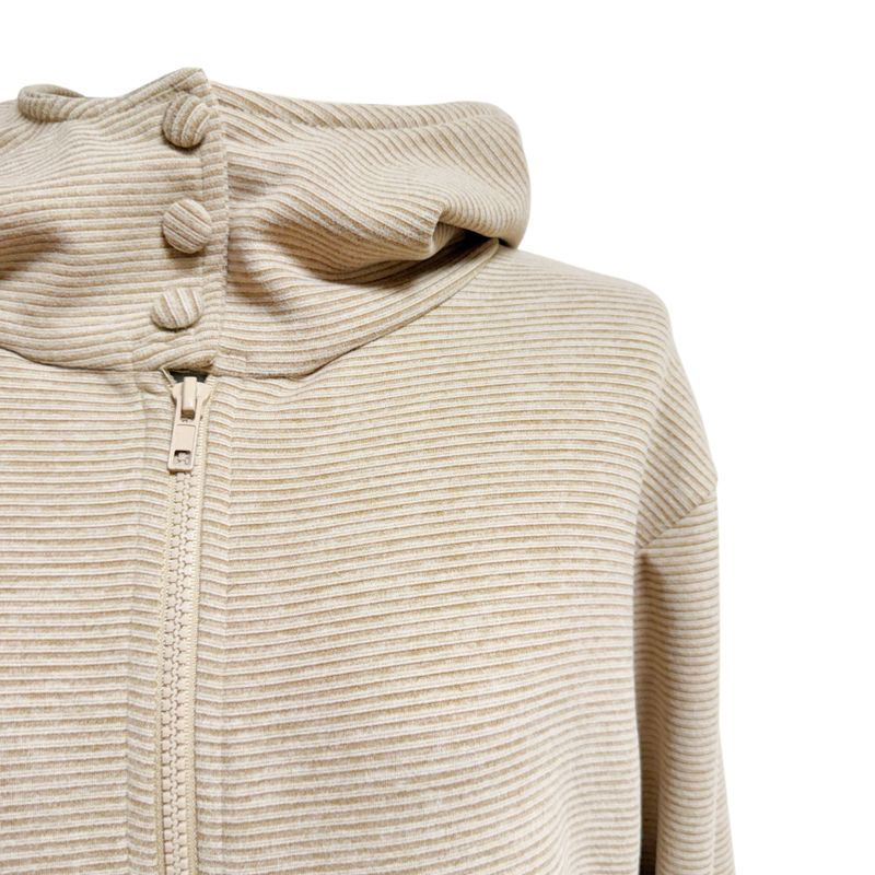 (3color) Button High-Neck Stripe Brushed Hood Zip-Up