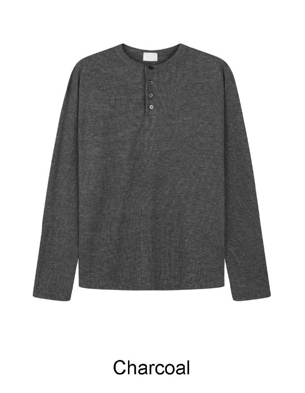 Diva Waffle Crop Henley Neck Long Sleeve