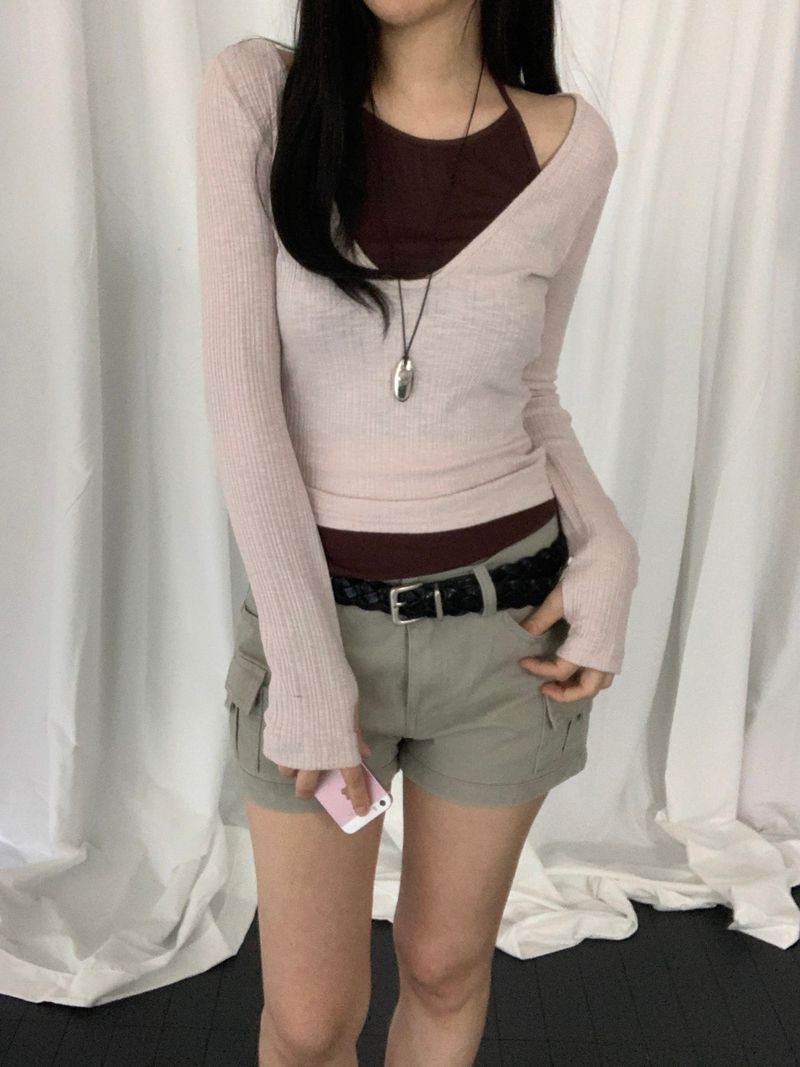 [set] Benir Halter-Neck V-Neck Tee Set  ​
