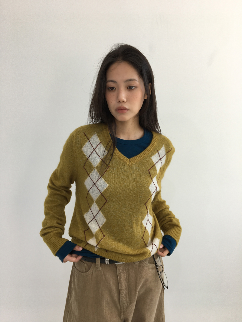 Fmang Mohair Argyle Knit (4color)