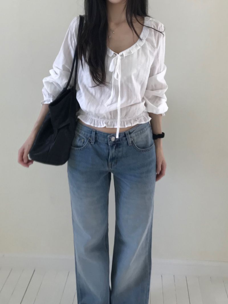 Irene Frill Ribbon Blouse (2 colors)