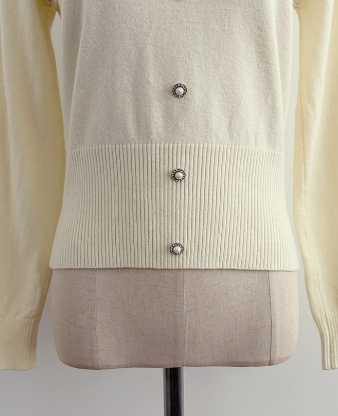 Lomet V-Neck Lace Pearl Knit