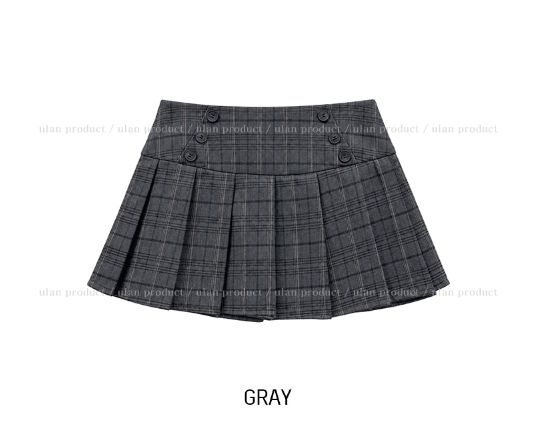 Cheed Check Button Pleated Mini Skirt