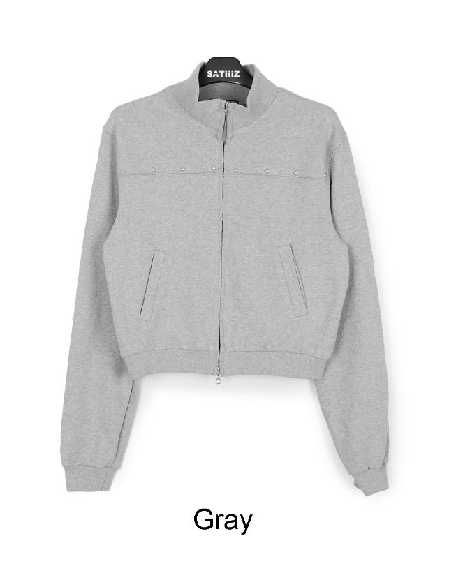 Loden Stud High Neck Zip-Up