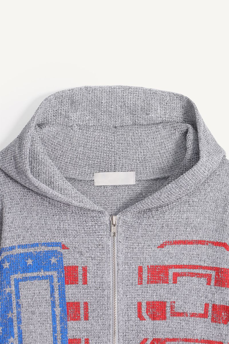 Vintage Graphic Waffle Hood Zip-Up